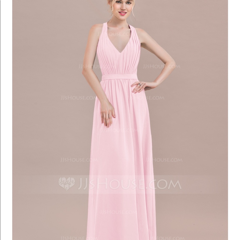 Blushing pink bridesmaid dress of prom dress
